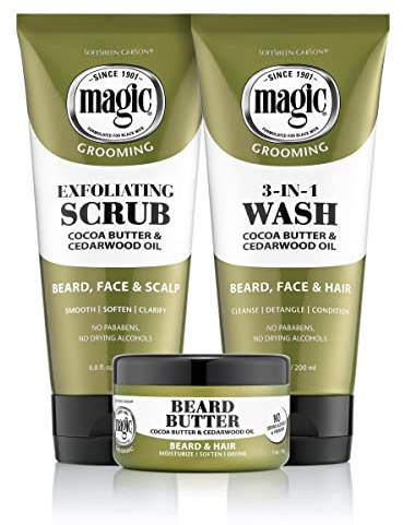 Softsheen-Carson Magic Shaving Beard Grooming Kit for Men with Cedarwood Oil, Includes Beard Butter, Scrub and Cleanser, Gift Set for Facial Hair Care,1 kit