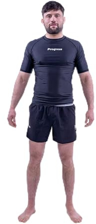 Progress Jiu Jitsu Academy Short Sleeve Rashguard | Comfortable & Durable BJJ Rash Guard | Flexible Rash Guard for Grappling (US, Alpha, Medium, Regular, Regular, Black)
