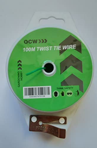 OCW 100m Green Garden Plant Twist Ties. Plastic Coated Support Wire with Cutter (1)