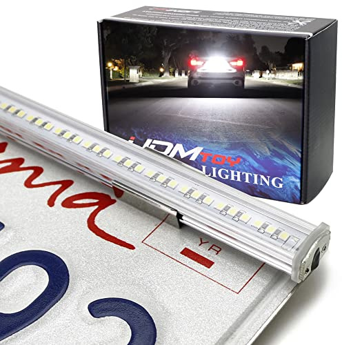iJDMTOY 57-SMD Super Bright 12-Inch Full Size LED License Plate Frame Mount Backup Reverse/Driving Light Bar Kit Compatible with Car Truck SUV RV, Universal Fit, Xenon White 6000K