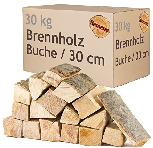 Bois de Chauffage 5-500 kg pour Poêle et Cheminée Brasero Grill Panier à Feu Bûches de Bois de Hêtre 30 cm Flameup, Quantité:30 kg