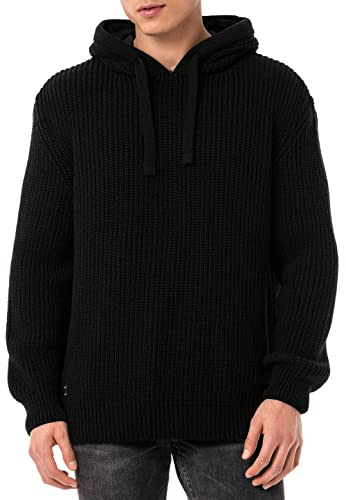 Red Bridge stickad tröja för män, huvtröja, sweatshirt med huva, kläder herr, svart, M