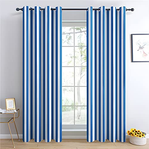 Rideau Occultant Rayures Bleu et Blanc - Lot de 2 Rideaux Thermiques Isolants Anti Froid Imprimé pour Salon Chambre Fenetre, Rideaux et Draperies Intérieurs à Oeillets, 75x166 cm (LxH)
