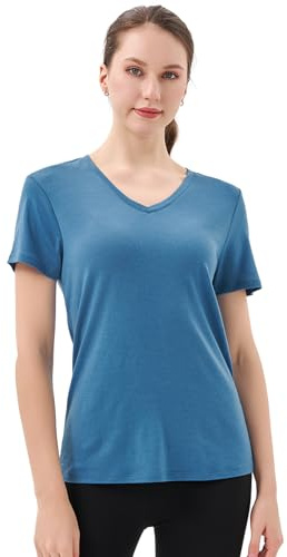 Merino Protect 100% Laine Merinos T-Shirts Femme Col V Manches Courtes sous Vetement Résistance Odeur Couche Base pour Voyage Randonnée Tshirt