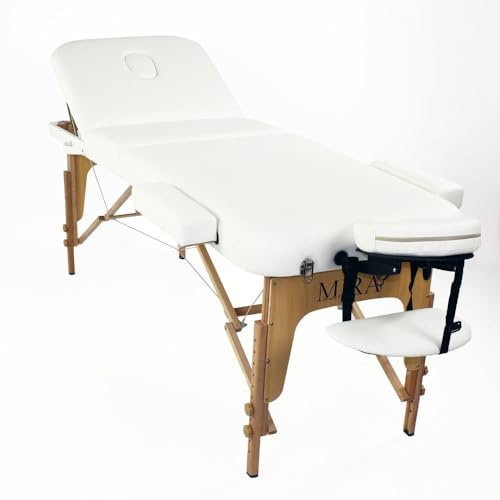 Mira Lettino da massaggio 3 zone, Relax, Lettini per massaggi in legno portatile, richiudible, con pannello reiki angoli rinforzati per fisioterapia tatuaggi estetica (Bianco)