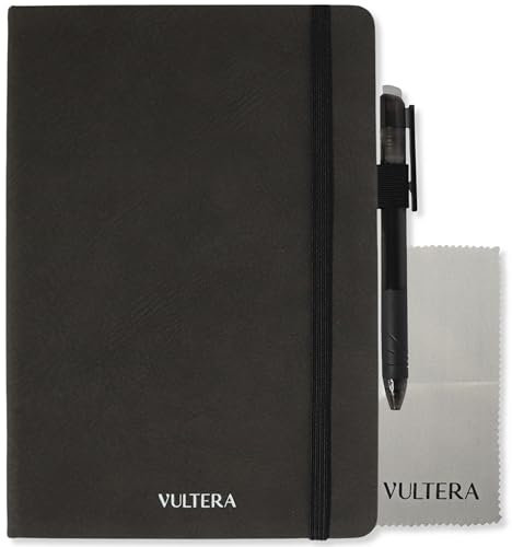 Vultera Notizbuch wiederverwendbar - A5 - Löschbarer Notizblock mit löschbarem Stift - Digitales Notizbuch (Black)