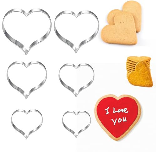 Juego de 6 moldes de galletas en forma de corazón cortador de galletas de acero inoxidable con 6 tamaños diferentes, pequeños para galletas, fondant, galletas