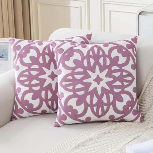Jayusaror Federe Cuscini Divano Federe 50x50 cm Rosa Boho Mandala Decorativi Velluto Moderni Copricuscini Federe per Cuscini per Soggiorno Camera Set di 2