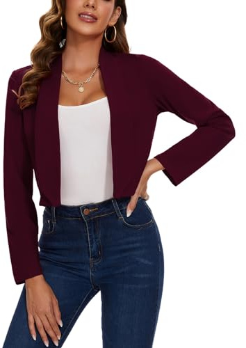 LADI TREND - Blazer da donna, smanicato, aperto sul davanti, giacca, maniche lunghe, blazer casual, sciarpa, revers, abbigliamento esterno, L