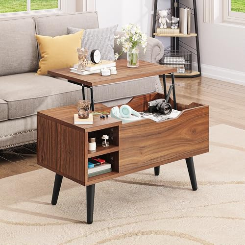 YITAHOME Couchtisch mit anhebbarer Platte und verstecktem Fach, verstellbare Ablagefläche, Federheber, Couchtisch mit Stauraum für Wohnzimmer, 80 x 40 x 61,5 cm, Rustikale Eiche