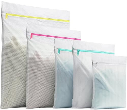 Ram® 5 Pieces Reusable Laundry Bag With Zip Zip Up Laundry Mesh Laundry Bag For Delicates Blouse Hosiery Underwear Bra Lingerie Baby Clothes