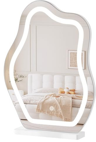 WOLTU Schminkspiegel mit Beleuchtung, unregelmäßiger Spiegel, Tischspiegel dimmbar, 3 Farbtemperaturen, Kosmetikspiegel Wolkenform, ohne Rahmen 40x54 cm, Weiß, MB6121ws