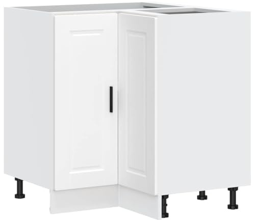 vidaXL kitchen corner base cabinet - porto white engineered wood - space-saving with ample storage and adjustable feet