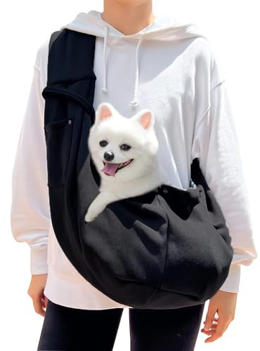 DEANKEJI Mochila Perro Pequeño, Carga 6 kg Transportin Perro Pequeño, Negro Bolso para Perros Pequeños, con Ganchos y Bolsillos Laterales, para Llevar Mascotas al Parque, Paseos, Tiendas