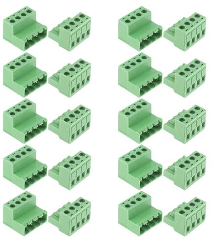 AEDIKO 10 Sets 5.08mm Pitch Screw Terminal Block Connector Kit 4Pin Pluggable Quick Male and Female Connector 300V 20A for 12-24AWG Cable