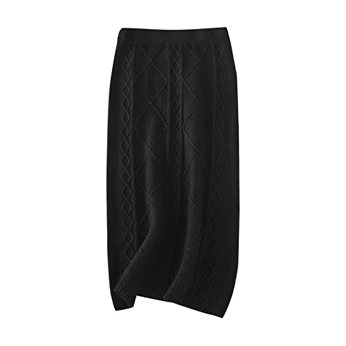 Generisch ·2025 Falda de punto de lana gruesa de invierno para mujer, falda larga recta de cadera que realza la figura para mujer, Negro , talla única