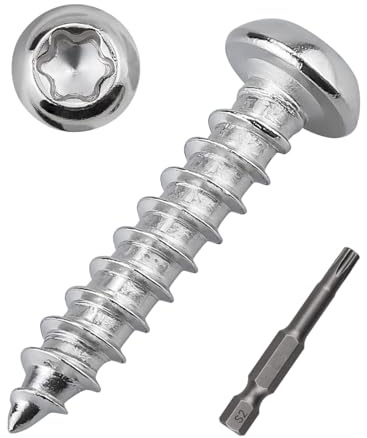 EASTLO Viti a testa Torx M6 x 25 mm per lamiera, in acciaio inox 304, viti autofilettanti per legno 18/8, kit da 50 pezzi con punta Torx T30 inclusa