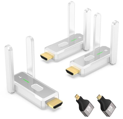 Trasmettitore HDMI Wireless e 2 Ricevitori, Portata 150m HDMI Wireless, 1080P@60Hz Doppia Banda 2.4G/5G per Streaming, Conferenze da PC a TV/Monitor/Proiettori, Plug and Play
