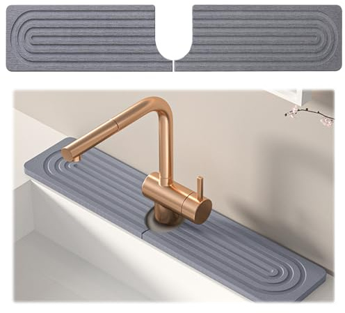 MIPIACE Protector Mueble Fregadero De Diatomita 40 x 10 cm Alfombrilla para Grifo de Cocina Alfombrillas Grifo Fregadero Protector Alfombrilla de Piedra Diatomita Fregaderos para Cocina Baño
