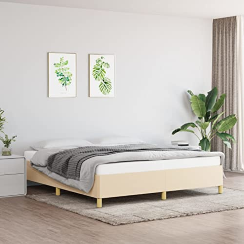Frdhee Lit futon double - Cadre de lit à sommier tapissier - Crème - 160 x 200 cm - Tissu - Pour adultes et adolescents - Emballage compact - Montage facile