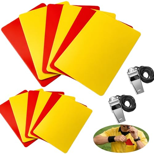 Icyowls 14 pièces Cartes d’Arbitre de Football en PVC, Cartes de signalisation Plates Jaunes et Rouges en Plastique avec sifflets, Set léger pour matchs, entraînement et compétitions Sportives