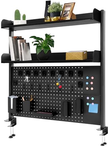 Eieblek Bokhylla för skrivbordet, klämbar skrivbords-uttag: 2-nivåer kontor datorbord tillbehör arrangör, topphylla perfekt för kontor och små rum (svart)