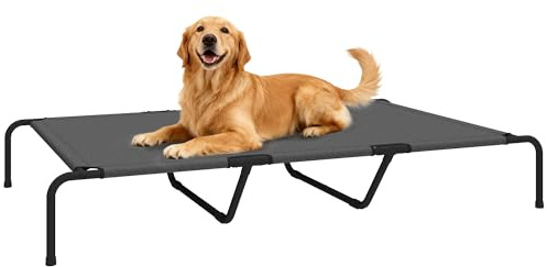 PawHut Lettino per Cani Rialzato da Esterno, Brandina per Cani di Taglia Grande Portatile con Struttura in Acciaio e Rete Traspirante, Facile da Montare Senza Attrezzi, Grigio, 152x94x23 cm