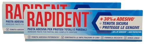 2x Pasta Adesiva Per Protesi Totali e Parziali. Con Il 30% Di Adesivo In Più Per Una Tenuta Potenziata. Contrasta Le Infiltrazioni Di Cibo, Protegge Le Gengive, Formula Delicata 40g