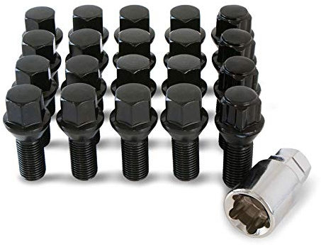 16 x Black Chrome Wheel Bolts Set with 4 x Locking Nuts Compatible With Aftermarket Alloy Wheels Only M14x1.5x26mm 60° Taper Part No.16BM14B+B14BAM