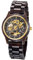 Alienwork Automatikuhr Armbanduhr Herren Schwarz Holz-Armband Gold Skelett Natur-Holz