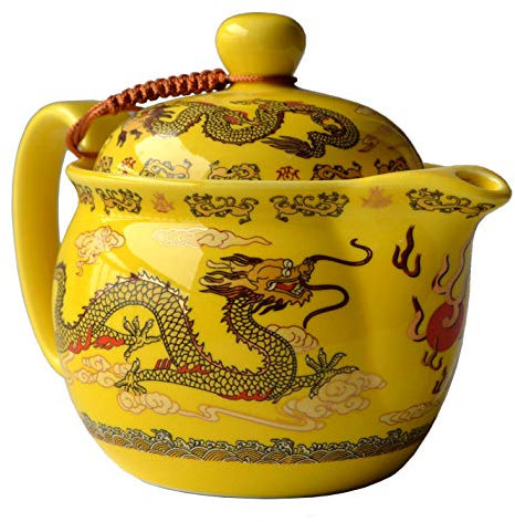 Yxhupot Teiera in porcellana gialla cinese, 350 ml, infusore per filtrazione in acciaio inox a forma di drago, tè sfuso (giallo imperatore)