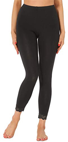 Merry Style Damen 7/8 Leggings mit Spitze MS10-342(Schwarz,S)
