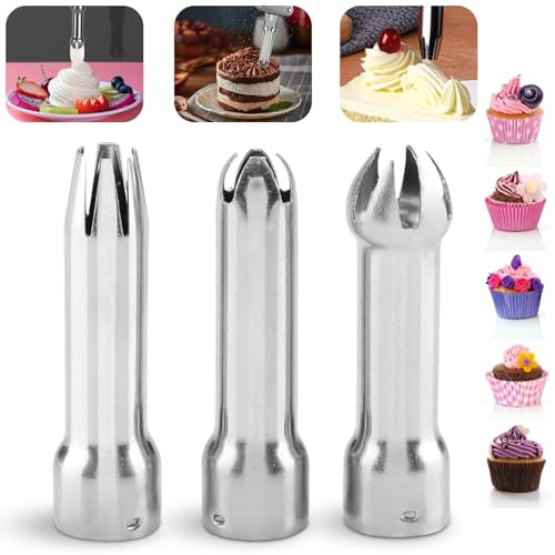 3Pcs Whipped Cream Dispenser Tips, Stainless Steel Cream Whipper Nozzles Cake Decorating Tools Whipped Cream Dispensers Replacement Parts for Dressing Cream, Desserts