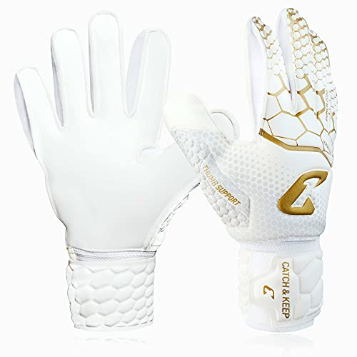 CATCH & KEEP Gants de Foot Enfant Kralle Junior Pro 3.0 - Gants de Gardien de But de Football Professionnels pour Enfants - Falcon Grip ultrarésistant - Gant Football Forme optimale (5, Or/Blanc)