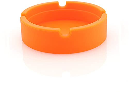 Suneast Cigarette Ashtray, Round Silicone High Temperature-Heat Resistant Cigar Ashtray with 4-Slot, Portable Windproof Ash Tray Bin for Outdoor or Home - Orange