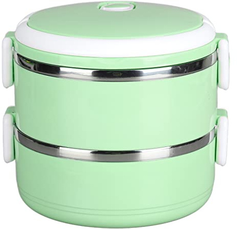 Lunch Box Termico per Adulti, Lunch Box Bento, Scatola Termica per Alimenti Caldi Impilabili, Lunchbox Rotondo in Acciaio Inossidabile 304, Contenitori per Alimenti Sigillati(Verde a doppio strato)