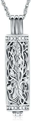shajwo Cylinder Cremation Jewelry Tree of Life Urn Ashes Necklace for Women Men Vial Cremation Ash Pendant Loved One Memorial Jewelry,Silver