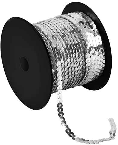 100 Yards Nastro di Paillettes, Rotolo Colorato 6 mm per Cucito Artigianale, Lustrini per Creazione di Gioielli e Abbellimento del Vestito (D'argento)