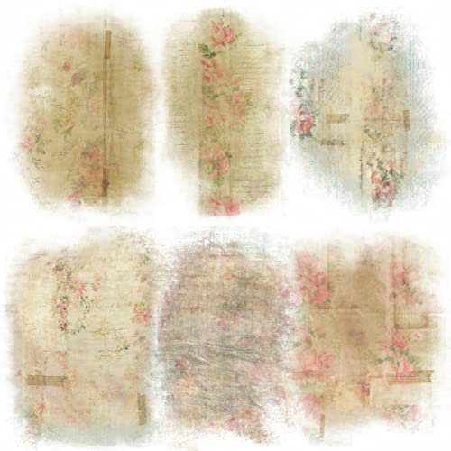 Rosen-Tapete, Reispapier, 20,32 x 26,67 cm, 6 x verschiedene bedruckte Maulbeere-Papierbilder, 30 g/m², sichtbare Fasern für Decoupage-Bastelarbeiten, gemischte Medien, Collage-Kunst