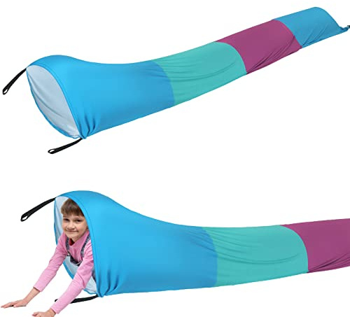 Shappy 12 ft Sensory Tunnel Crawl Resistance Tube for Calm Sensory Tent Compression Tube Play Tunnel Toys for Kids Birthday Gifts Outdoor Indoor Game(Purple, Green, Blue)