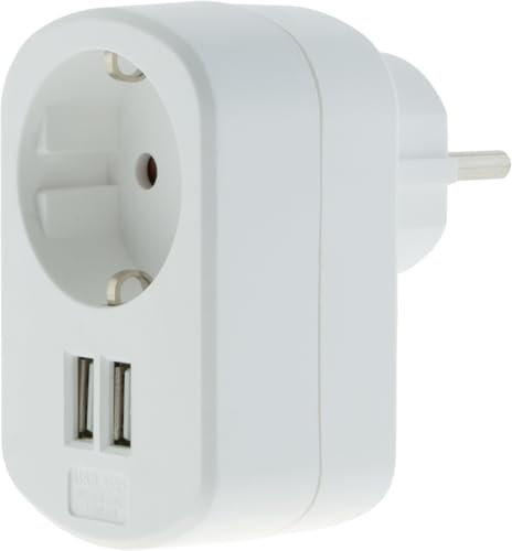 Zenitech - Toma Schuko 16A con 2 USB A 3.4A - Blanca - Cargador USB Integrado - Ideal para Smartphones y Tablets - Solución Compacta y Versátil - Blanca