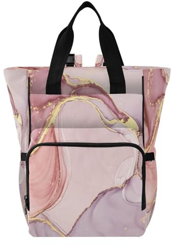 Baby blöjväskor ryggsäck vattentät och snygg babypaket blöjväska för avslappnad shopping resa rosa och guld marmor textur, flerfärgad, 1 size, Modern/åtsittande