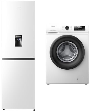Hisense RB327N4WWE 55cm Freestanding 50/50 Fridge Freezer - 251 litre capacity - Total No Frost & WFQP6012EVM-Freestanding-6 KG-Front Load Durable Inverter Washing Machine-Steam Wash-Quick