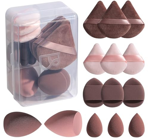 Makeup Sponge Set BS-MALLTriangle Puff 14 Pcs for Liquid, Cream, and Powder, Multi-colored Makeup Sponges and Mini Makeup Sponge (D-Coffee)