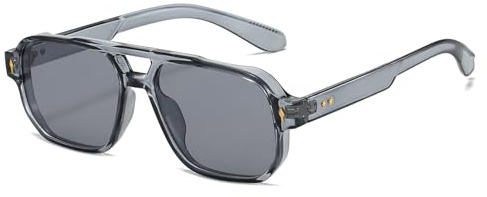 JCTAIFOO Lunettes de soleil carrées tendance, vintage, rétro, rectangulaires, lunettes de soleil pour homme et femme, lunettes tendance UV400, Gris transparent/gris