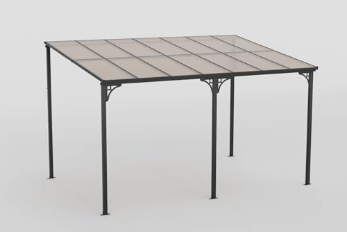 COSTWAY Pergola de Patio Mural 305 X 400 CM avec Toit Incliné en Polycarbonate, Abri Extérieure Métallique Pavillon Moderne Pare-Soleil, Tonnelle pour Jardin Patio Terrasse Porche, Noir