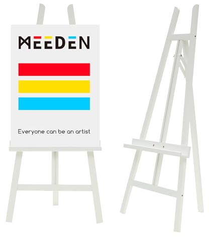 MEEDEN Cavalletto Artistico per Esposizione: Supporto Regolabile in Legno per cartelli, Cornice per Pittura su Tela Fino a 152,4 cm, per artisti e Adulti, per disegnare e Poster – Bianco
