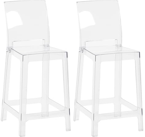 IlGruppone Set di 2 Sgabelli Cucina Trasparenti in Policarbonato Sgabello da Bar Seduta Ergonomica Resistenti Design Moderno Schienale Incurvato Sedie Penisola Cucina