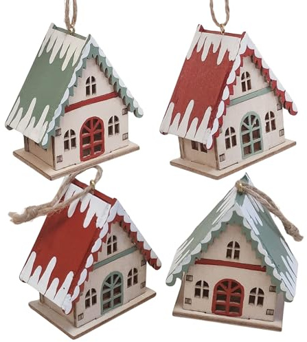 Logbuch-Verlag Trähus med 2 för upphängning, 5,5 x 3,5 x 6 cm, sorterad vinter- och juldekoration i rött och grönt