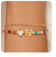 SLOONG Armband Damen Gold, Herz Armband mit Buchstaben Personalisiert Geschichtet Armbänder Monogramm N Armkette Damen GoldSchmuck Jewelry Geburtstagsgeschenk für Frauen Freundin Teenager Mädchen